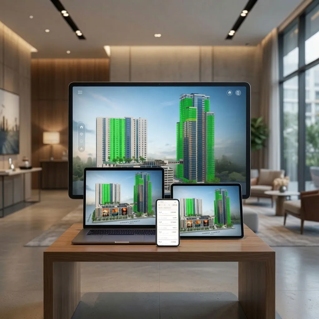 The same application on a sales gallery screen and the web