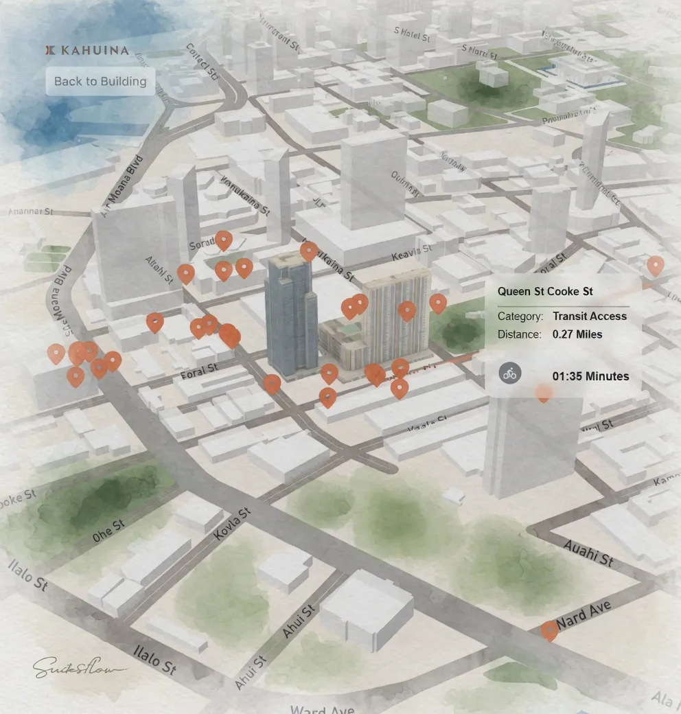 Watercolour sketch of the development in its neighbourhood
