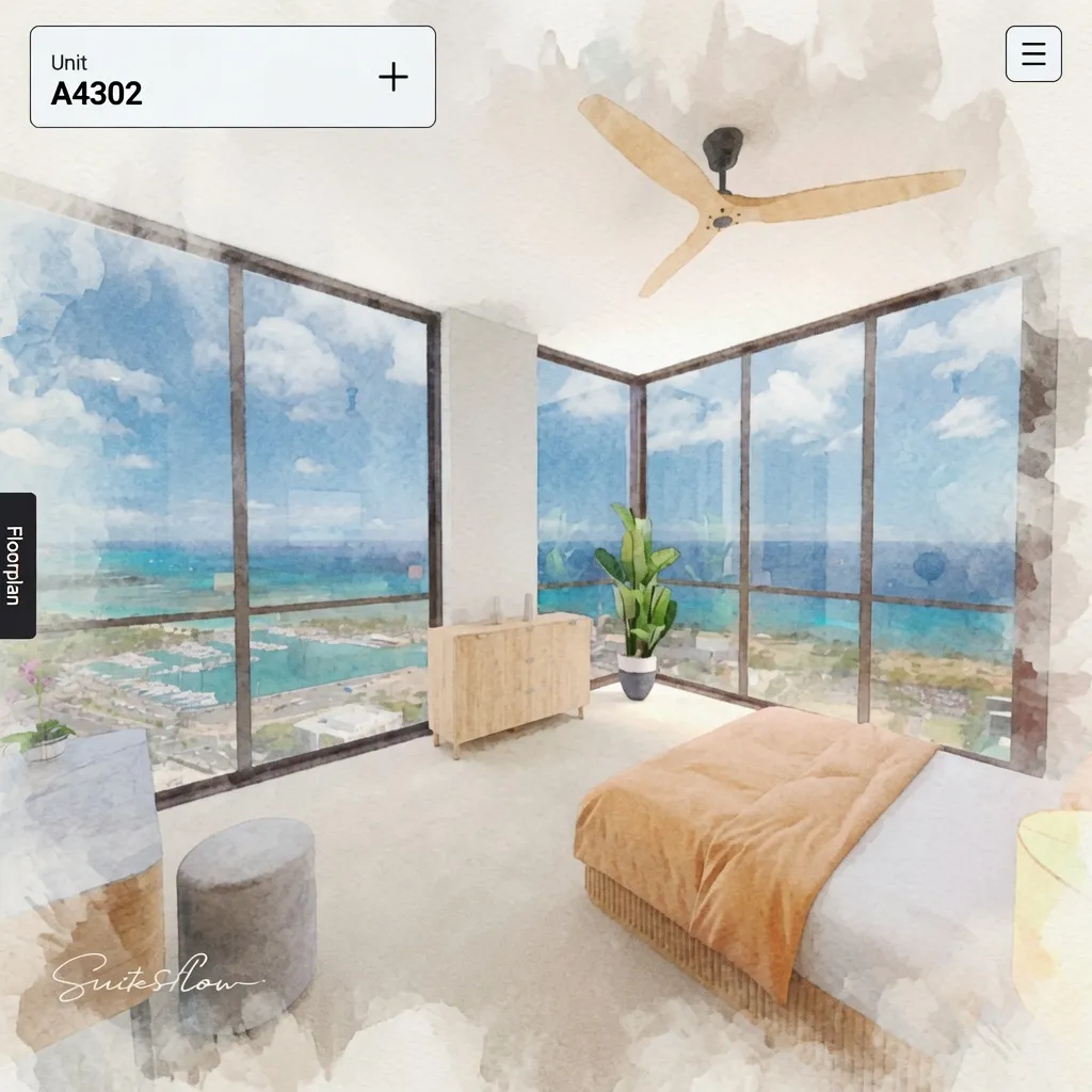 Watercolour sketch of the bedroom
