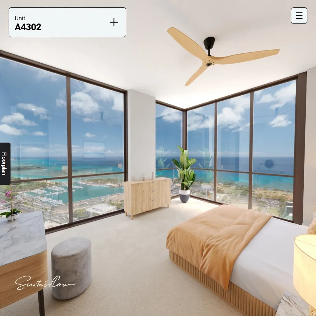 Render of a bedroom with selected finishes