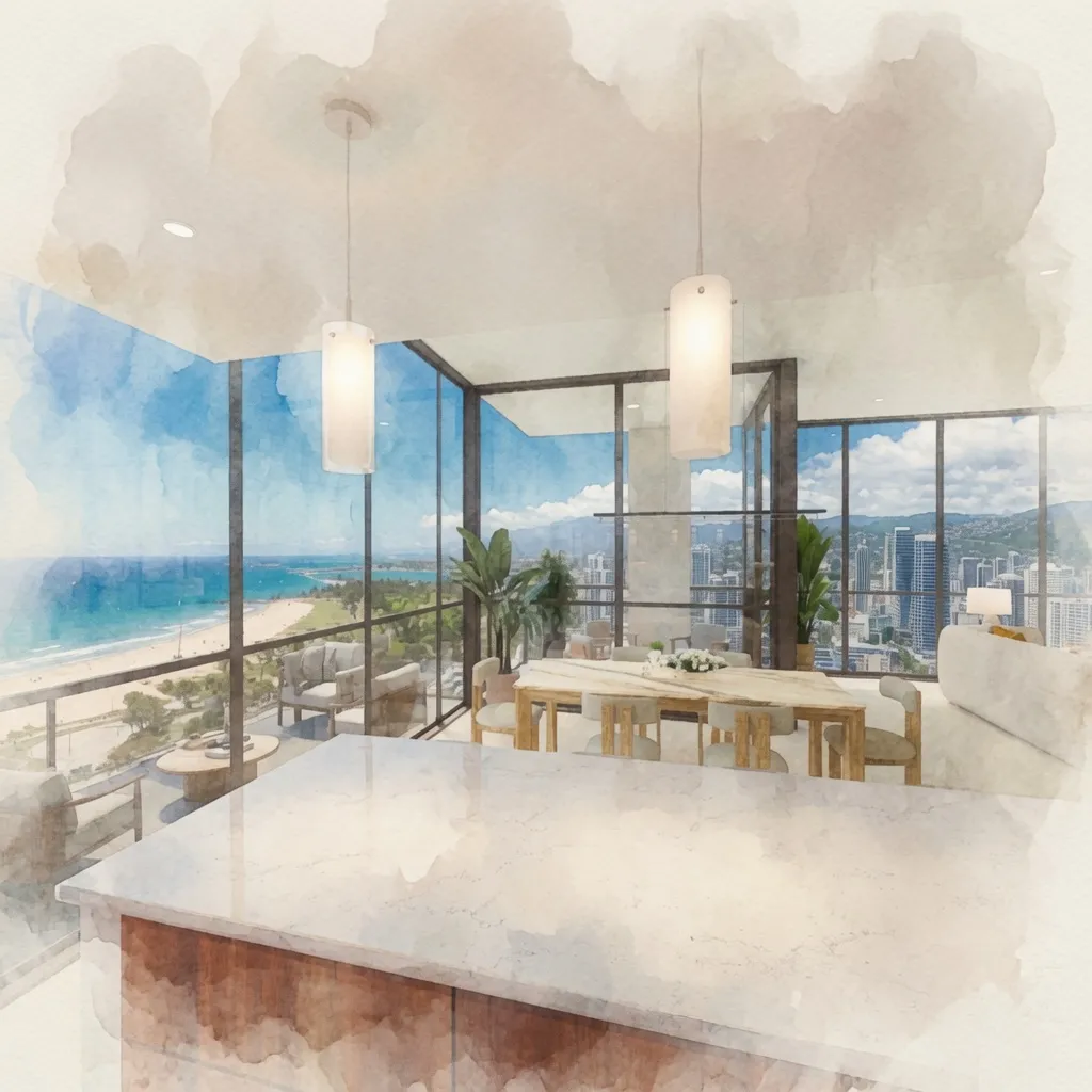 Watercolour sketch of the unit interior