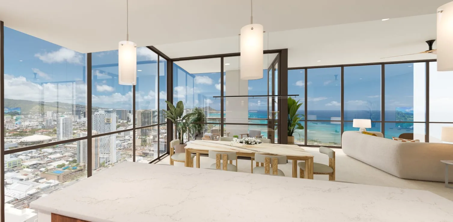 Unit interior at Kahuina, Our Kakaʻako, Honolulu
