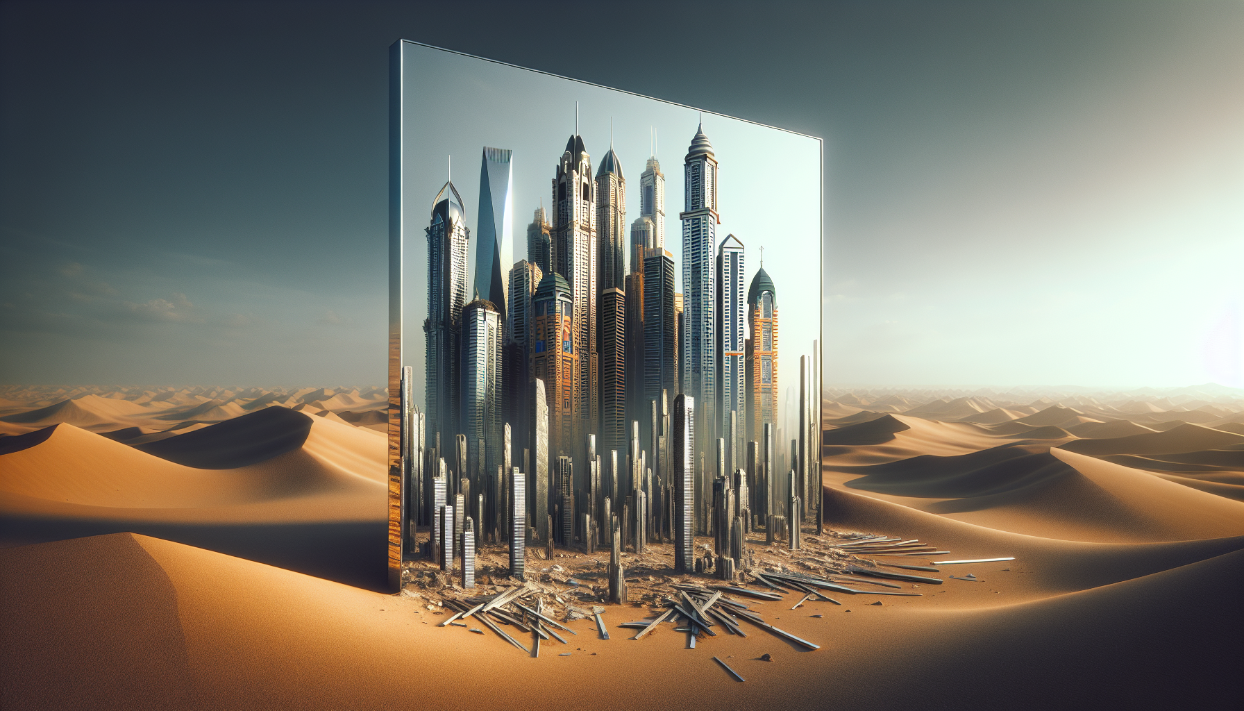 fragility of real estate market seen through skyscrapers reflection