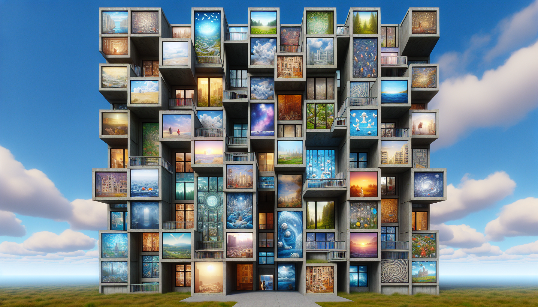 diverse real estate dreams captured in apartment windows