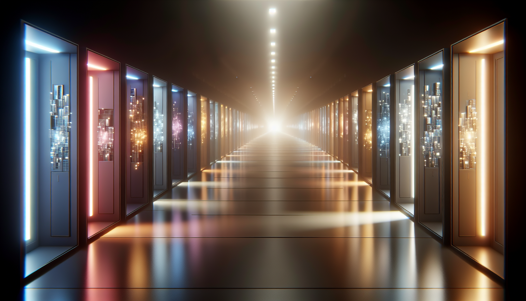 modular rooms lit differently suggesting transparent building sales