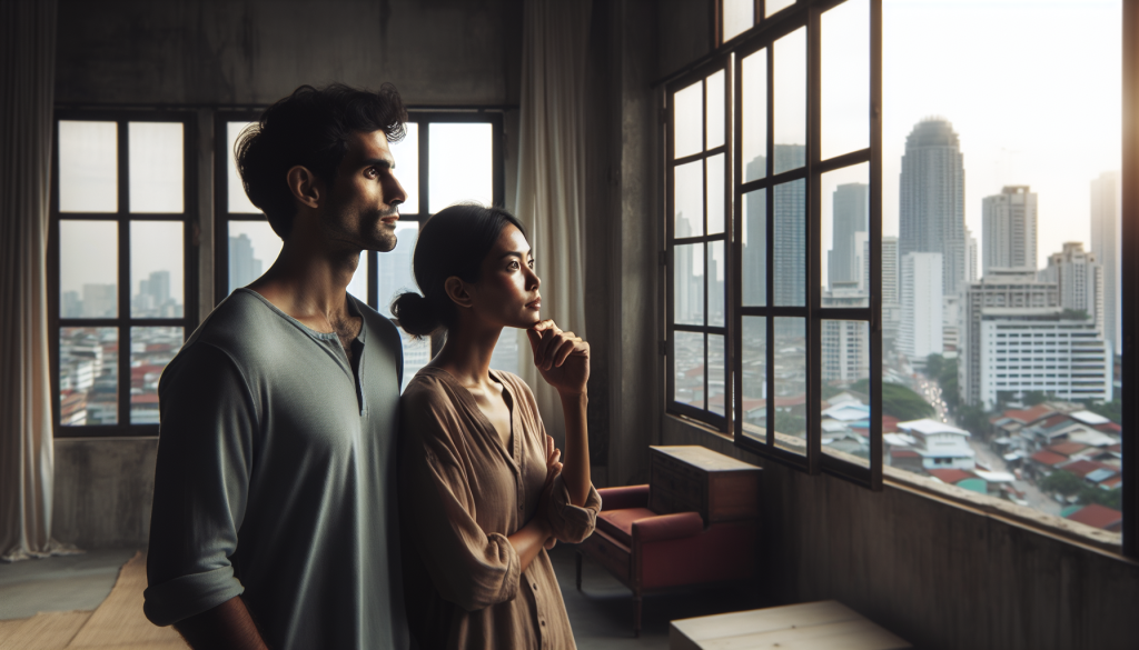 A couple contemplating a real estate purchase, symbolizing buyer hesitation.