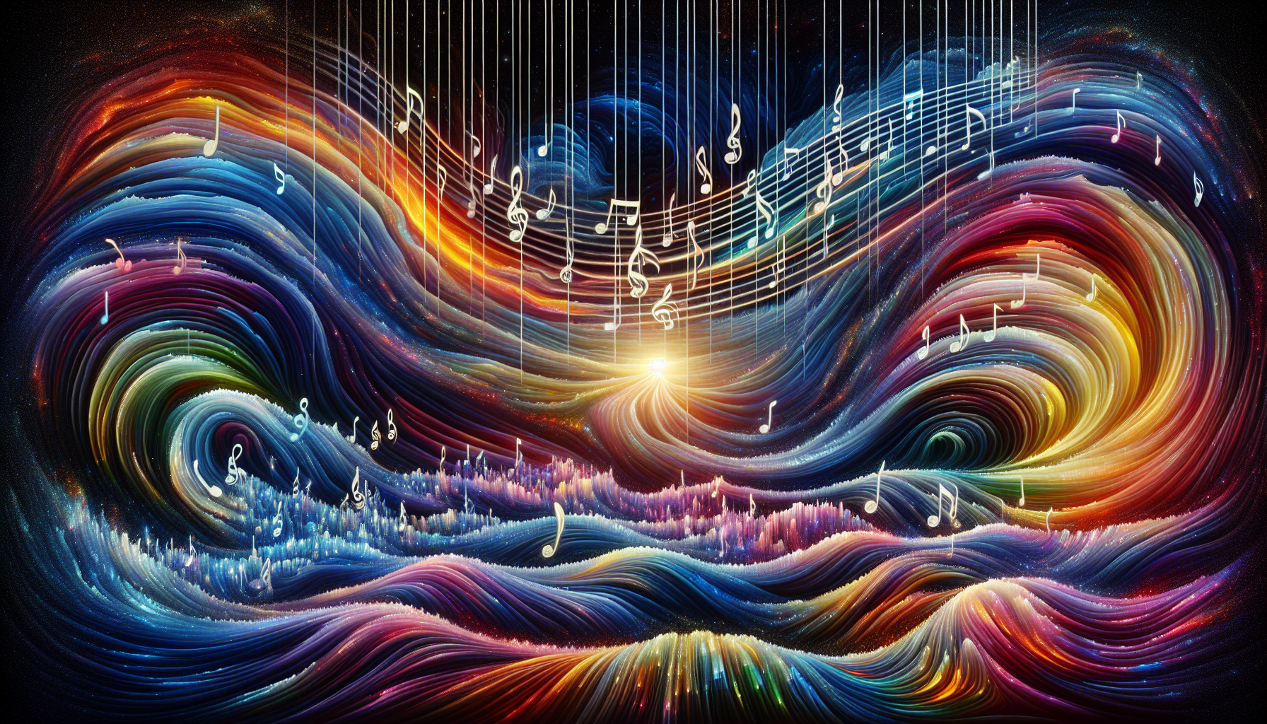 Sheet music morphing into colorful sound waves